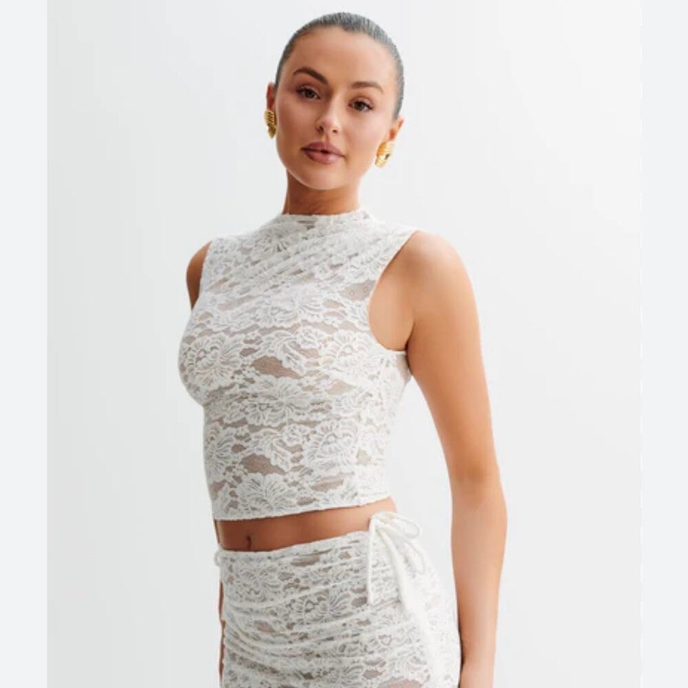 Meshki Daniela lace plisse cream lace skirt and top XXS and XS - Picture 3 of 9